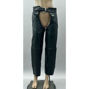Harley-Davidson Vintage Black Leather Motorcycle Biker Chaps Zip Pants Womens S
